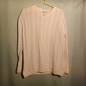 Cream Cable Knit Sweater – Classic V-Neck Pullover for Women or Men